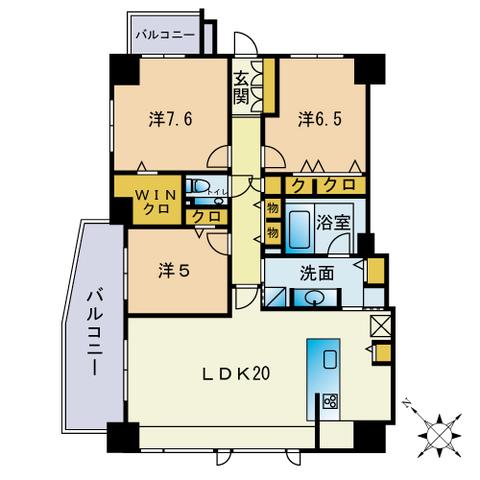 デュオフラッツ大濠西(3LDK/7階)の間取り写真