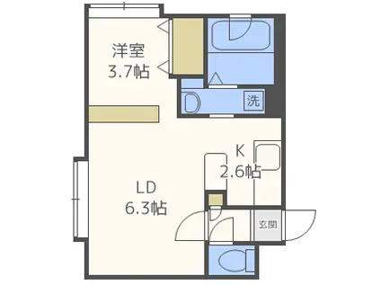 地下鉄東西線 発寒南駅 徒歩2分 4階建 築9年(1LDK/1階)の間取り写真