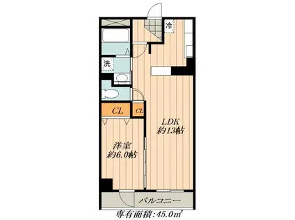 石川橋セブン リバーサイド(1LDK/3階)の間取り写真