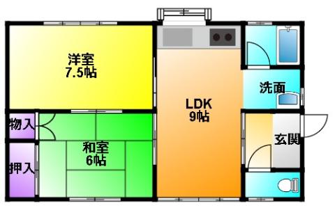 石岡ハイツ(2LDK/1階)の間取り写真