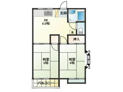 グランデュール旭(2DK/1階)の間取り写真