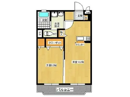 ヒルズ石塚(1LDK/2階)の間取り写真
