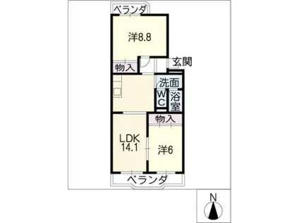 メンバーズタウン岩野(2LDK/2階)の間取り写真