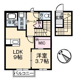 シャーメゾン瑠璃(1LDK/2階)の間取り写真