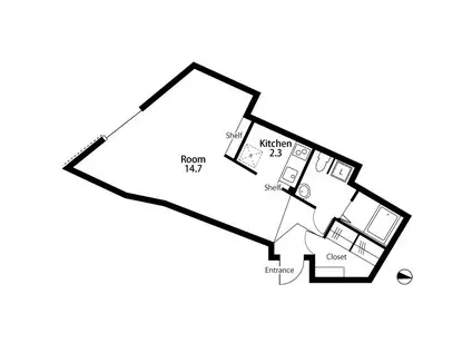 T FLAT2(1K/1階)の間取り写真