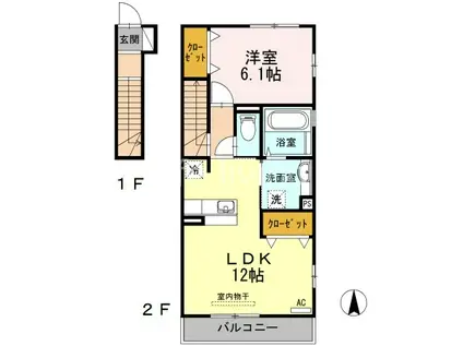 イーグレット(1LDK/2階)の間取り写真