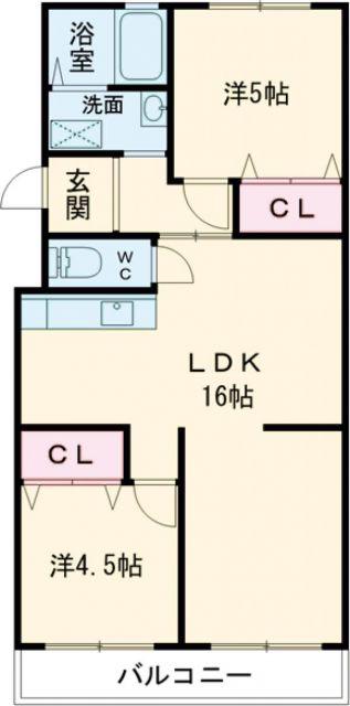 グリーンハイム山口(2LDK/4階)の間取り写真