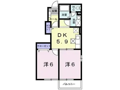 レジデンスブロッコリーB棟(2DK/1階)の間取り写真