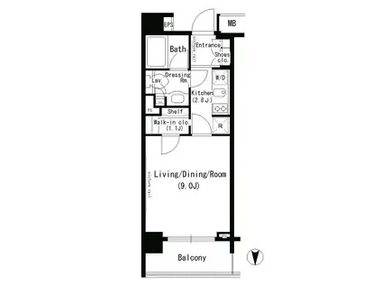パークアクシス浜松町(1K/9階)の間取り写真