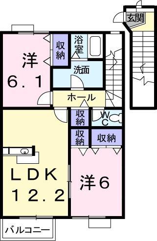 ドリームハイツB(2LDK/2階)の間取り写真