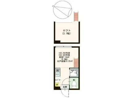 ハーモニーテラス向原(ワンルーム/2階)の間取り写真