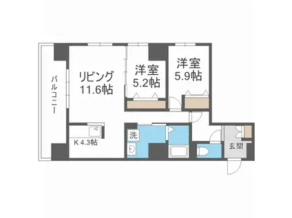 グラン札幌(2LDK/13階)の間取り写真