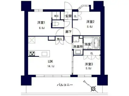 センチュリー千葉みなと(3LDK/11階)の間取り写真