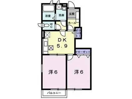 ファミールコートII B(2DK/1階)の間取り写真