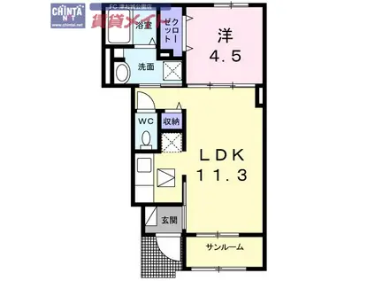 ルフレエトワールII(1LDK/1階)の間取り写真