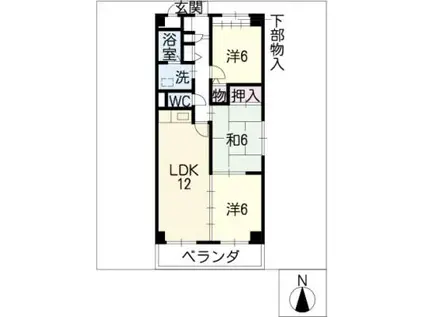 セゾン花の木B棟(3LDK/1階)の間取り写真
