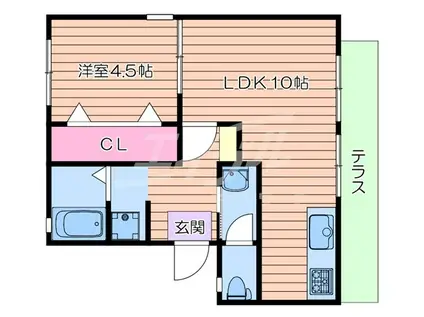 リビエラB棟(1LDK/1階)の間取り写真