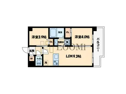 セレニテフラン谷町四丁目アリエ(2DK/2階)の間取り写真