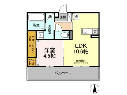シャインテラス(1LDK/2階)の間取り写真