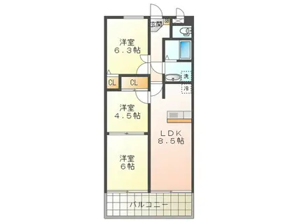シャロームビオン R(3LDK/4階)の間取り写真