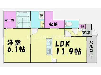 ワイズビズりんくう(1LDK/1階)の間取り写真