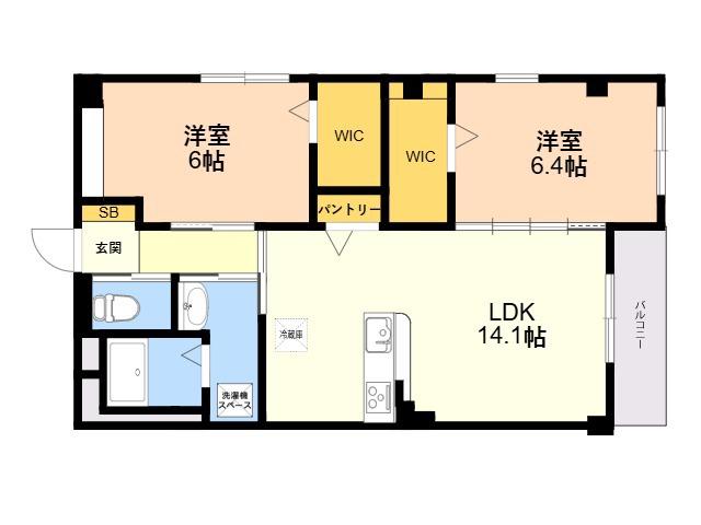 WEALTH COMFORT 新宮(2LDK/3階)の間取り写真