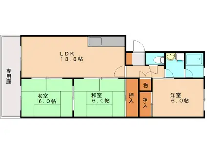 クレスト5周船寺(3LDK/1階)の間取り写真