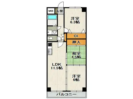 ボナミ田中マンションPARTII(3LDK/1階)の間取り写真