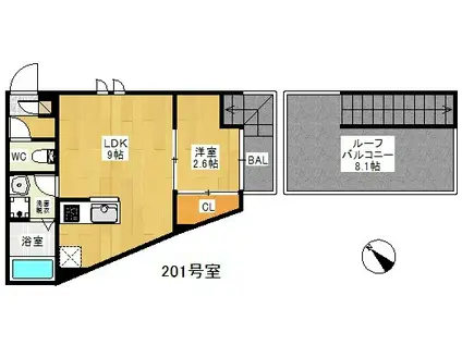 GRANDTICグランツェーレ博多駅南(1LDK/2階)の間取り写真