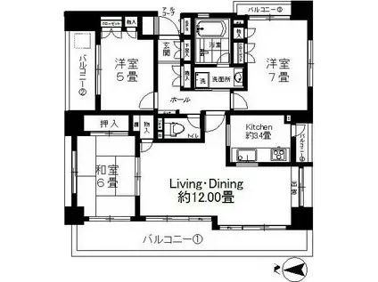 藤和シティホームズ武蔵小金井駅前(3LDK/6階)の間取り写真