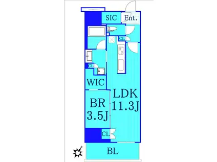 ワーブ横浜伊勢佐木町(1LDK/7階)の間取り写真