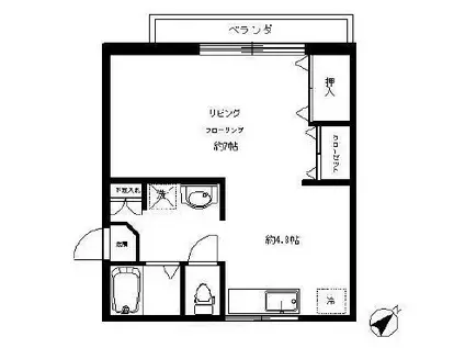 CASASOLAR(ワンルーム/4階)の間取り写真