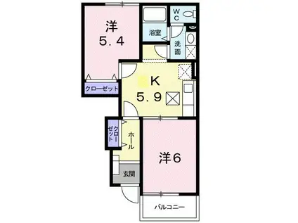 プロムナードA(2DK/1階)の間取り写真