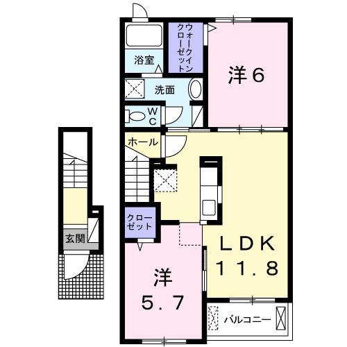 グランデール興浜III(2LDK/2階)の間取り写真