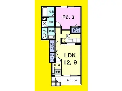 本町ハイツX(1LDK/1階)の間取り写真