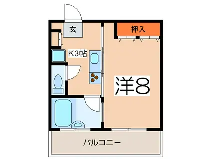 ルネスガーデン(1K/4階)の間取り写真