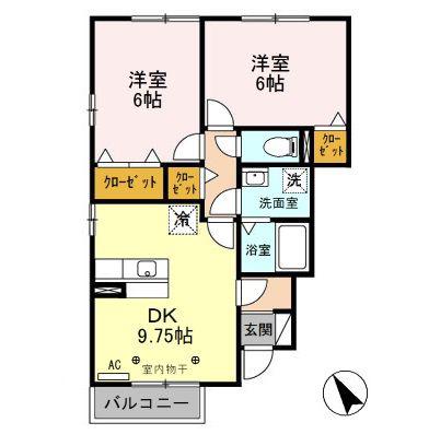ビューバレー星の宮F(2DK/1階)の間取り写真