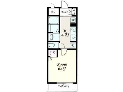 サンプレイス(1K/2階)の間取り写真