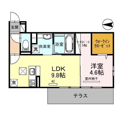 フロレゾン北花山B(1LDK/1階)の間取り写真
