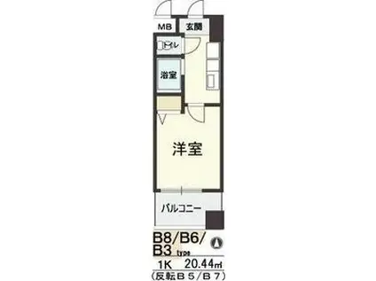 HOPECITY天神橋(1K/4階)の間取り写真