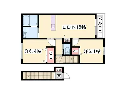 フェリア山崎 C棟(2LDK/2階)の間取り写真