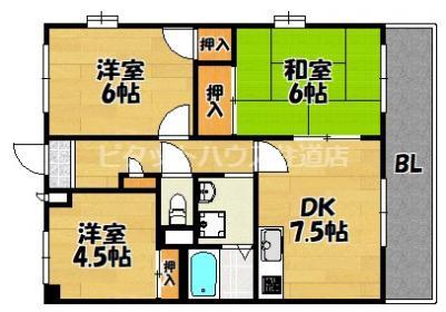 サンローズ吉田(3DK/8階)の間取り写真