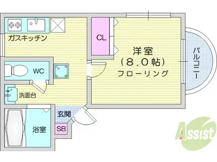 グランディ桜ヶ丘(1K/2階)の間取り写真