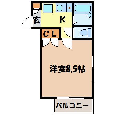 ヒルズ山花(1K/3階)の間取り写真