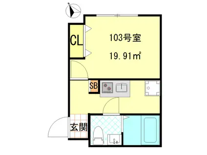 CFジオーレ小菅(1K/1階)の間取り写真