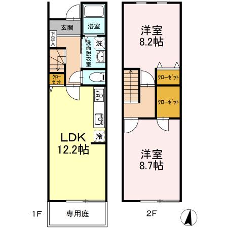 アーバンライフ庭瀬(2LDK/1階)の間取り写真