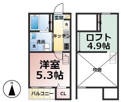 コンフォート上高畑 (1SK/2階)の間取り写真