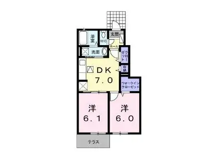 エアリーヒルズIII(2DK/1階)の間取り写真