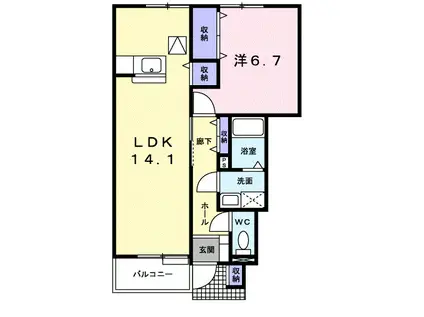 ベルフォールIIB(1LDK/1階)の間取り写真