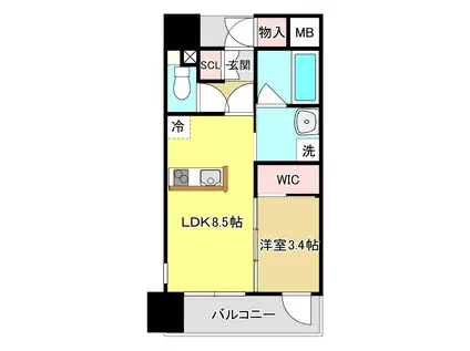 APPLEみやぎの(1K/8階)の間取り写真